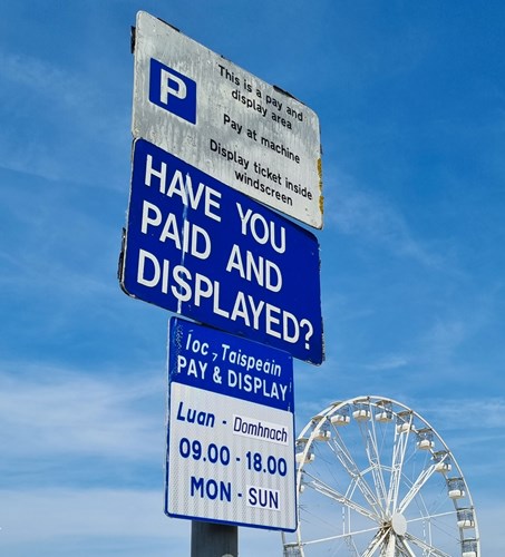 Parking Information at Bundoran Beach, Ireland. 